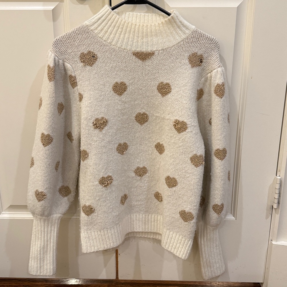 ANTHROPOLOGIE • Women’s Hearts High Mock Neck Puff Sleeve Sweater Size Small